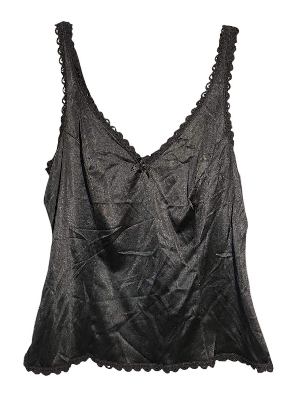 Vintage Black Lace Trim Bow Detail Tank Top Adonna 36